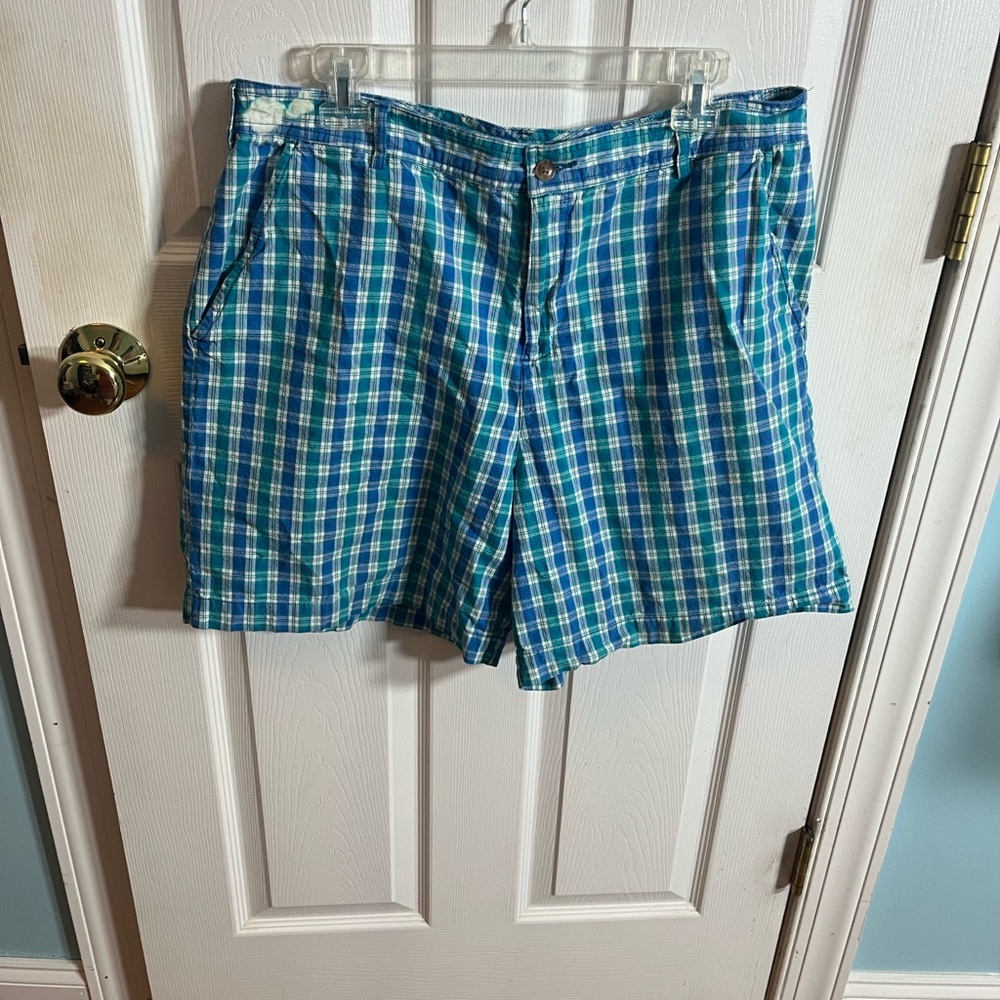 Vintage White Stag Blue and‎ Green Plaid Women's Shorts Size 14 Great Condition